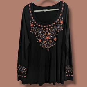 Stetson Black Embroidered 100% Rayon Scoop Neck Tunic Top Plus Size 3X Western